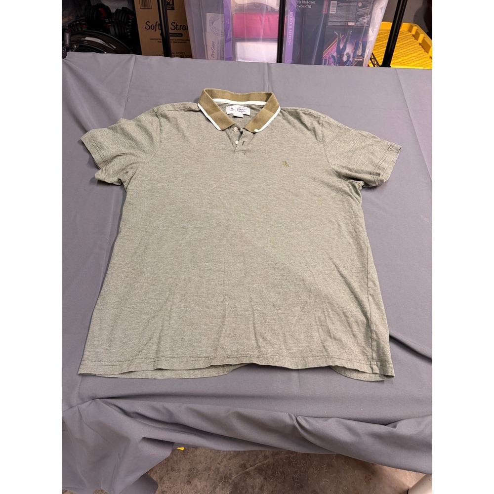 Original Penguin Mens XL Polo Shirt Olive Green Striped Short Sleeve Munsingwear